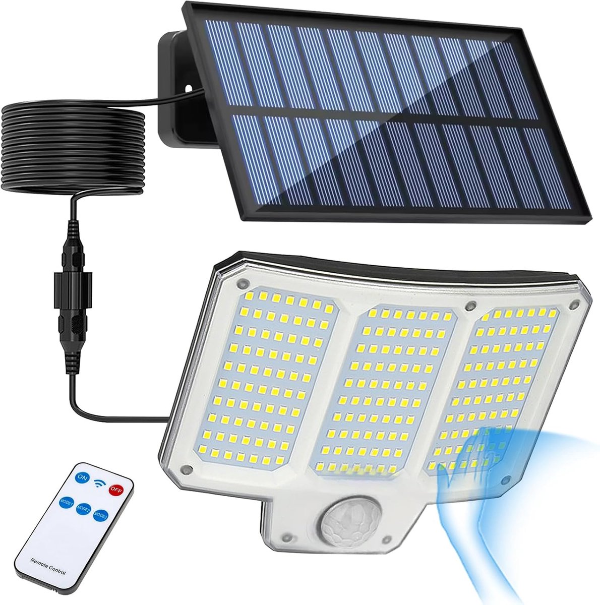 Solar Wandlamp Buiten - 3 Lichtmodi en Bewegingssensor Zonnelamp - IP65 waterdicht - Afstandsbediening - Ideaal voor Tuin Oprit Schuur - Split Solar Paneel en Slimme Lichtregeling