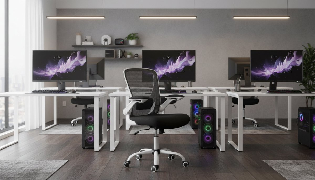 Ergonomische Bureaustoel Mesh – Casa Velluto AirComfort Pro OBN37 – S-vormige Rugleuning, Verstelbare Lendensteun, Opklapbare Armleuningen, Kantel-/Wipfunctie, 53 cm Zitting, Draaibare Computerstoel voor Thuis, Studie en Studenten – Zwart/Wit