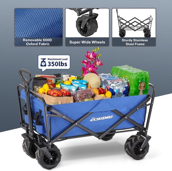 Opvouwbare Bolderkar - 200 Liter Capaciteit, Belastbaar tot 160 kg, Transportwagen met Verstelbare Handgreep en Brede Wielen van Opvouwbare Bolderkar — afbeelding 4