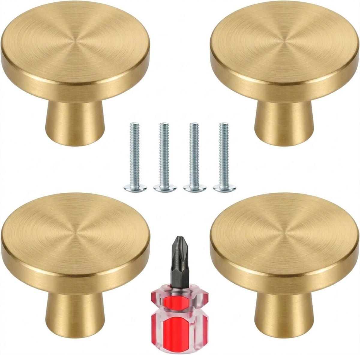 Set van 4 meubelknoppen, matzwart, ladeknoppen, meubelknoppen, handgrepen met één gat, inc