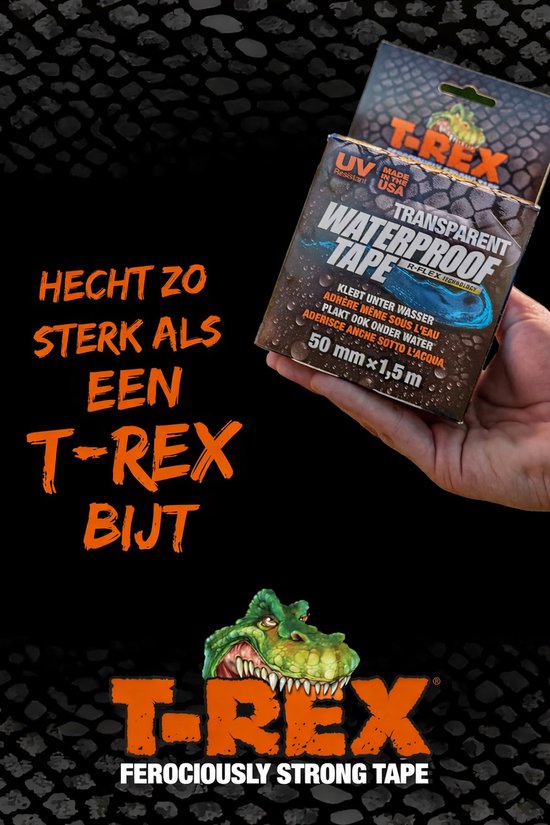 T-Rex Waterdicht & reparatietape, extra sterk, waterdicht plakband, 48 mm x 9,1 m, weerbestendige afdichtingstape, zelfklevend, voor zwembad, waterbuizen en huishouden, plakt onderwater, wit