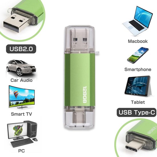 USB-stick 128 GB 2-in-1 Type C - Geheugenstick voor Android, PC, Laptop ...