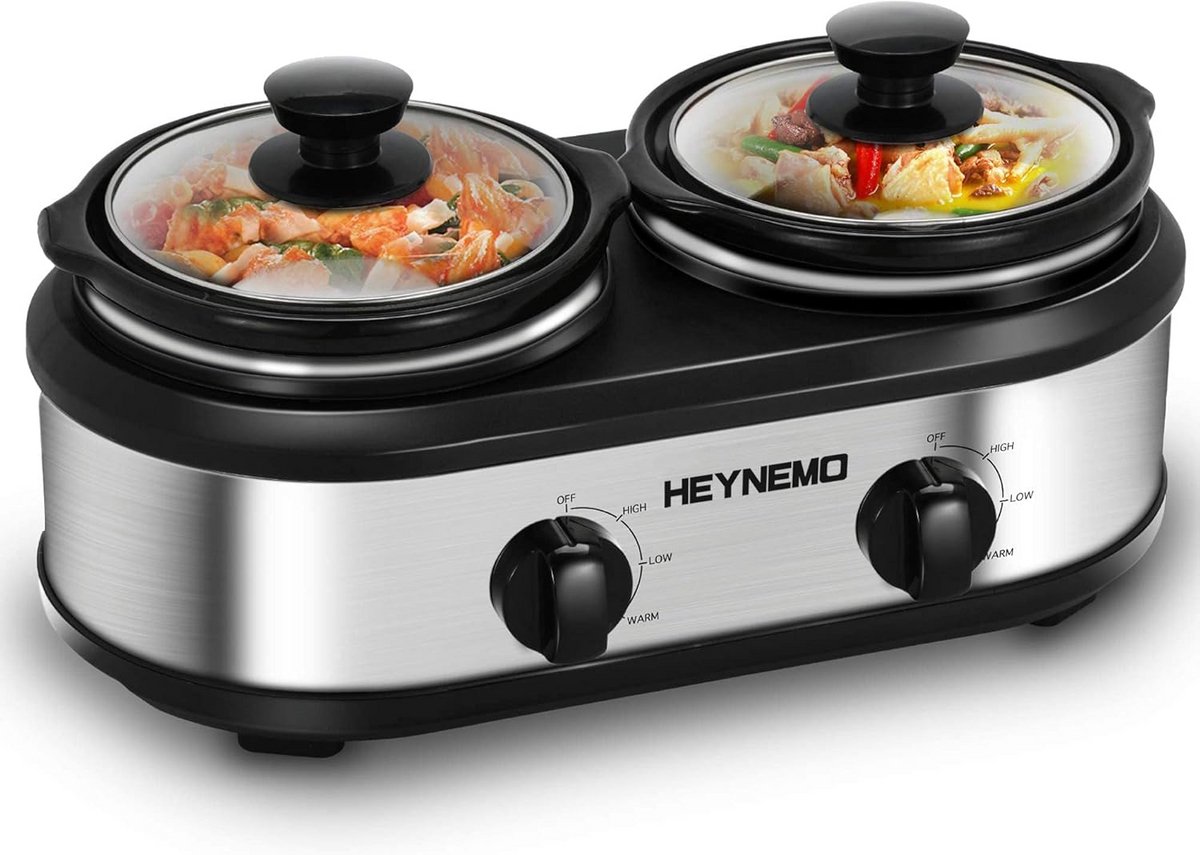 Langzaam koken buffetwarmer met dubbele koker en instelbare temperatuur