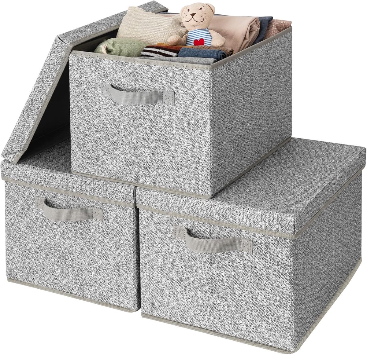 Opbergdozen met Deksels - Set van 3 Opvouwbare Stoffen Opbergdozen voor Kleding - Zwart