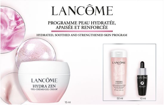 Lancôme Hydra Zen Hydraterende Skincare Routine Geschenkset: Hydra Zen Gel Cream Dagcreme 15ml + Tonique Confort Reinigingstonic 50ml + Génifique Ultimate Serum 10ml - Hydratatie Cadeaupakket 3 Stuks