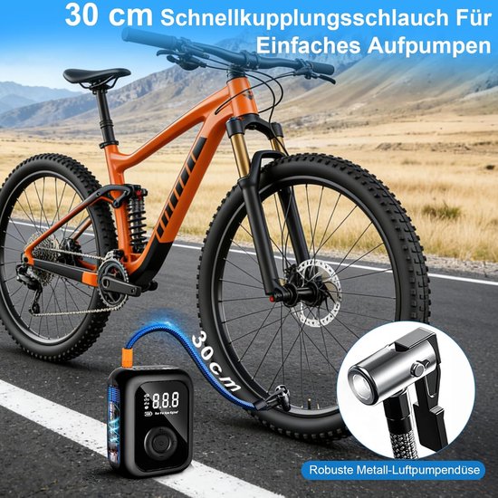 Draagbare Elektrische Luchtpomp - 4000mAh Draadloze Bandenpomp - 150 PSI Mini Compressor - Voor Auto, Motor, Fiets & Bal - Digitaal Display & LED Licht - USB Oplaadbaar — afbeelding 3
