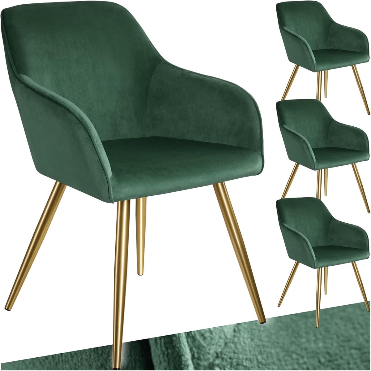 Elegante Eetkamerstoelen Set van 4 in Donkergroen met Gouden Poten - Ergonomisch en Comfor