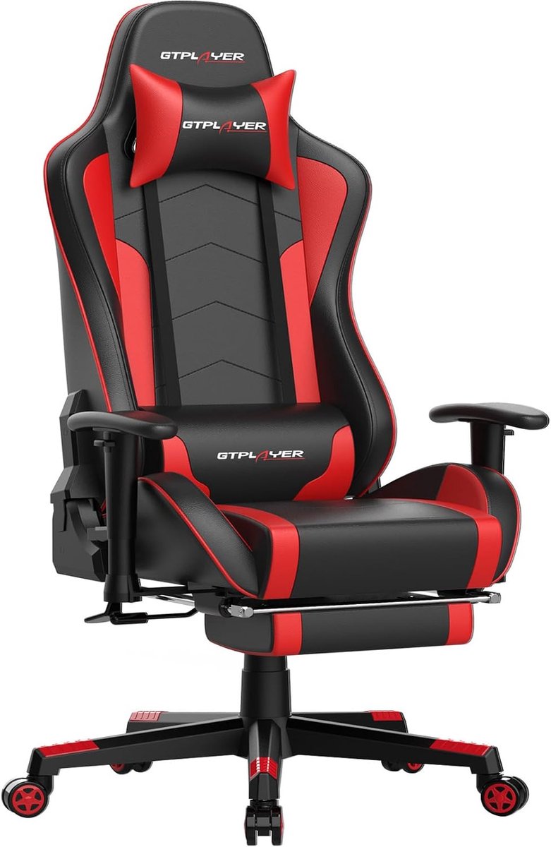 Gamingstoel met Bluetooth-luidspreker en Ergonomisch Ontwerp - Zwart-Rood