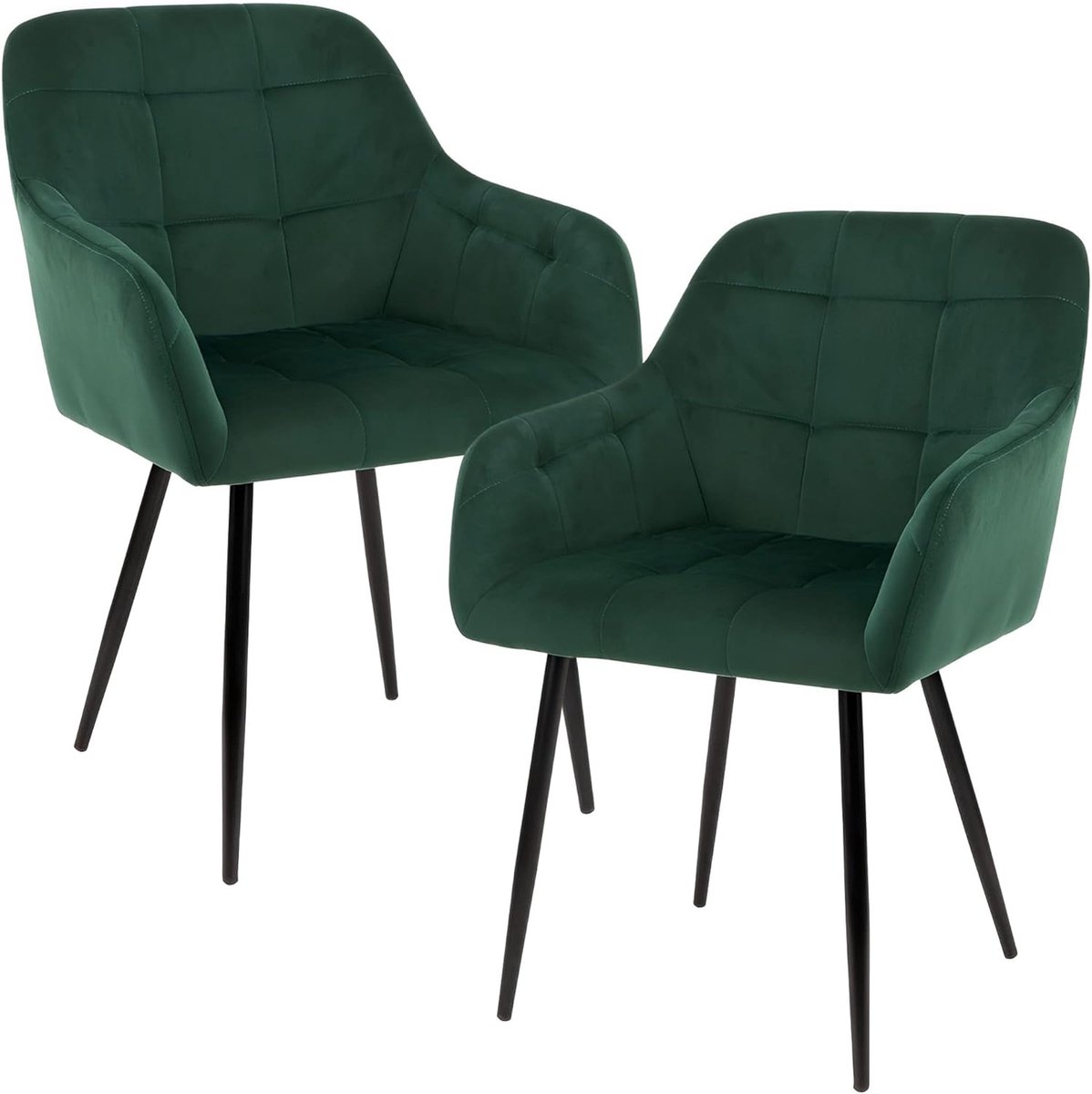 Set van 2 Luxe Mid-Century Moderne Keukenstoelen – Fluwelen Gestoffeerde Stoelen met Comfortabele Zitting, Afmetingen 46 x 56 x 82 cm, Perfect voor Woonkamer, Slaapkamer of Eetkamer, Groen
