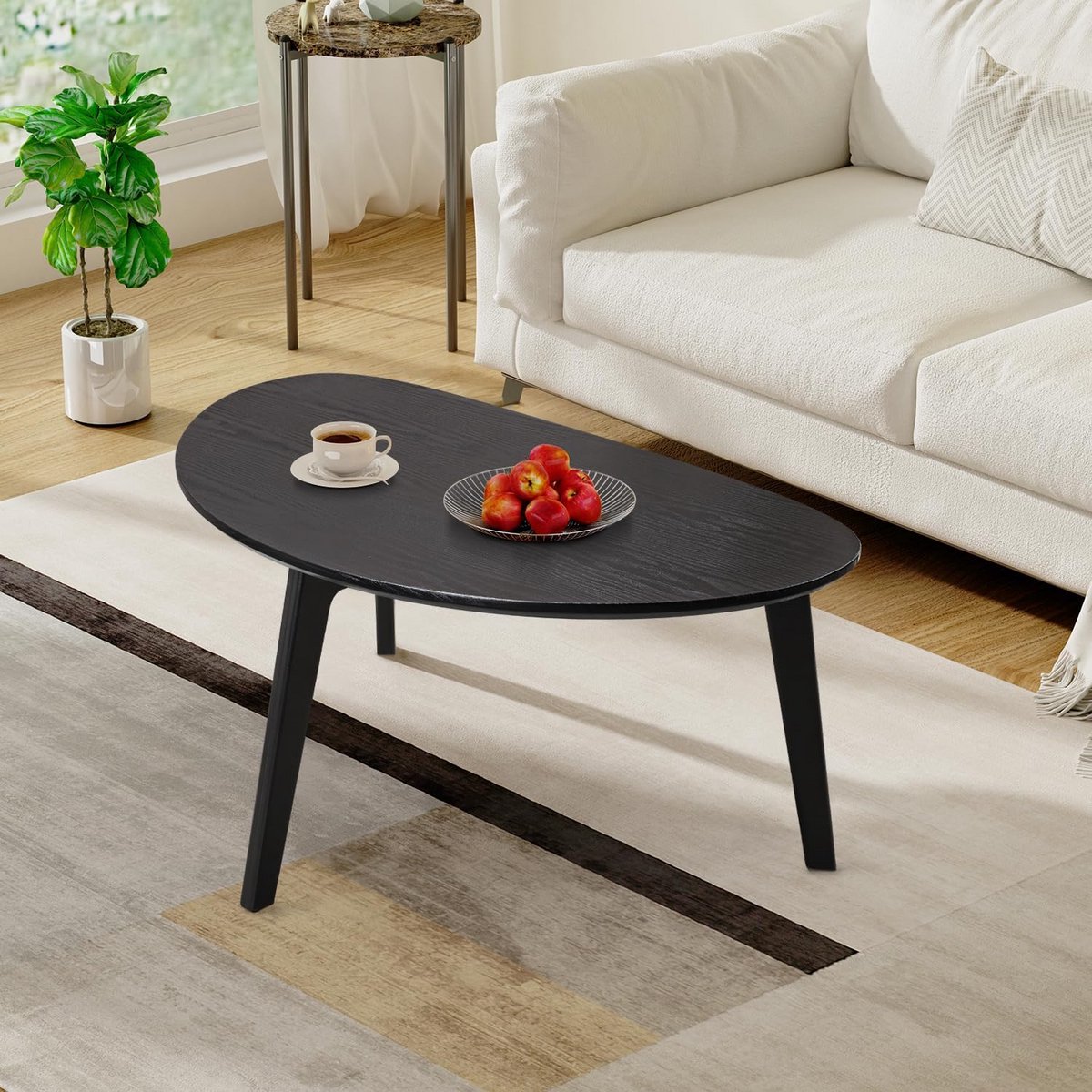 Ovale Salontafel Midden Eeuwse Stijl - Chic Driehoekig Ontwerp voor Thuis of Kantoor - Donkerbruin Hout 85 x 48 x 40 cm
