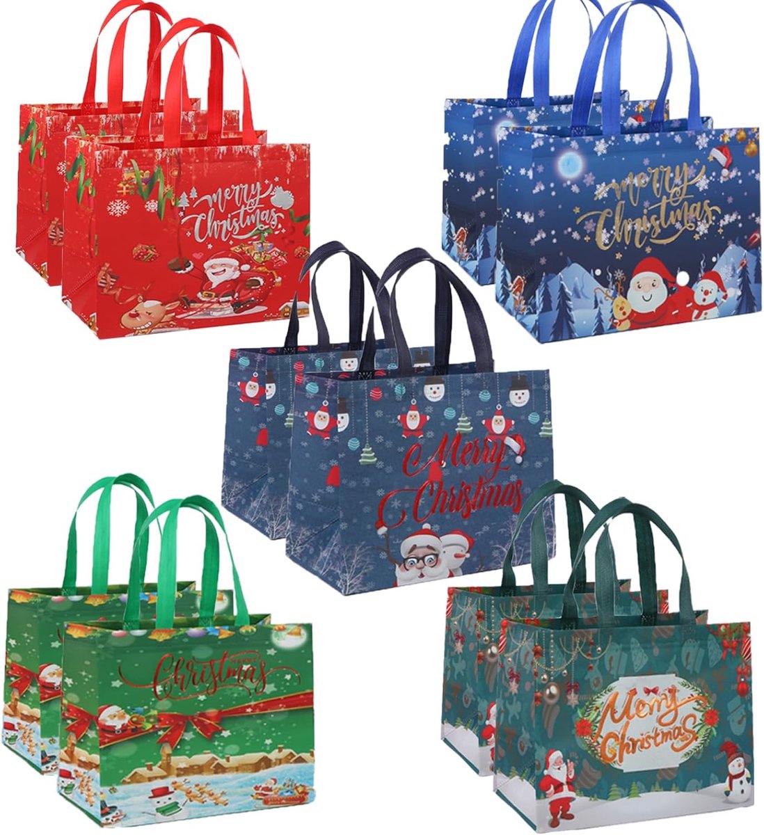5 Pack Kerst Tote Tassen Set - Herbruikbare Waterbestendige Shopping Tassen