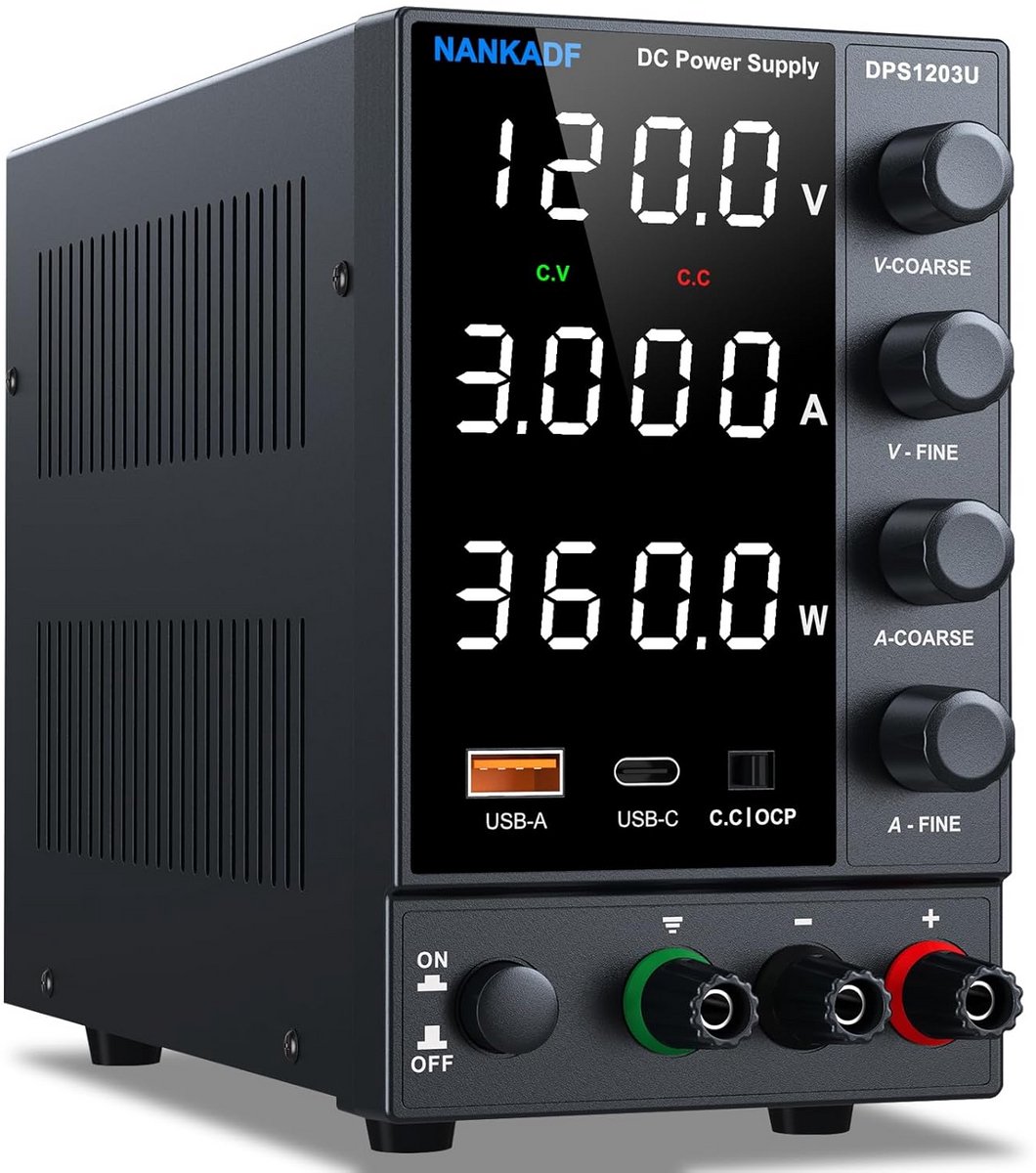 Verstelbare Laboratoriumvoeding met USB Snellaadpoorten en LED-displays - 150W, 0-30V, 0-5A