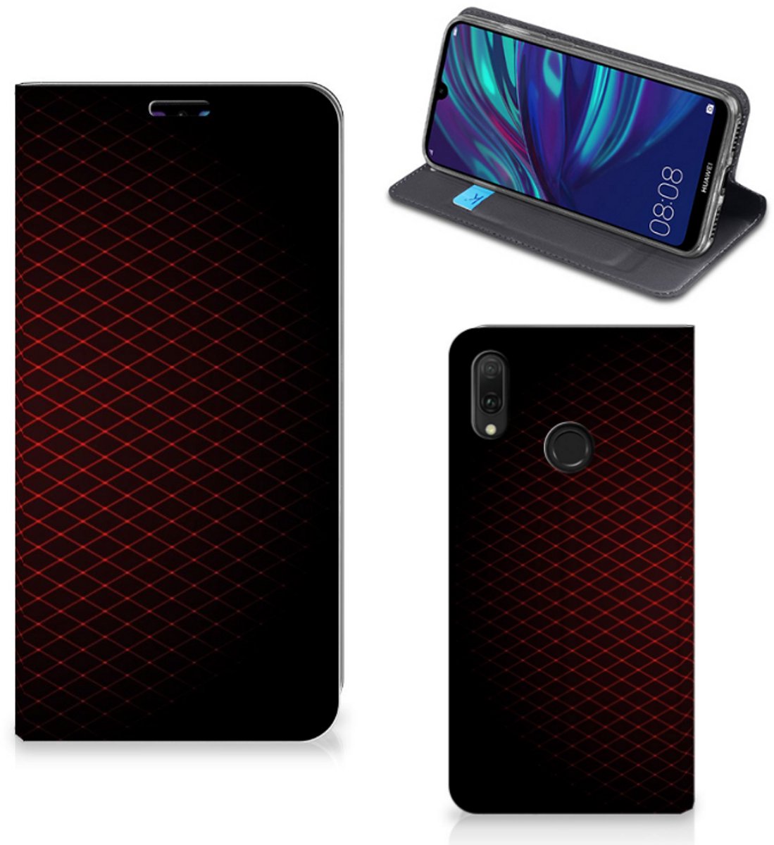 Huawei Y7 hoesje Y7 Pro (2019) Hoesje met Magneet Geruit Rood
