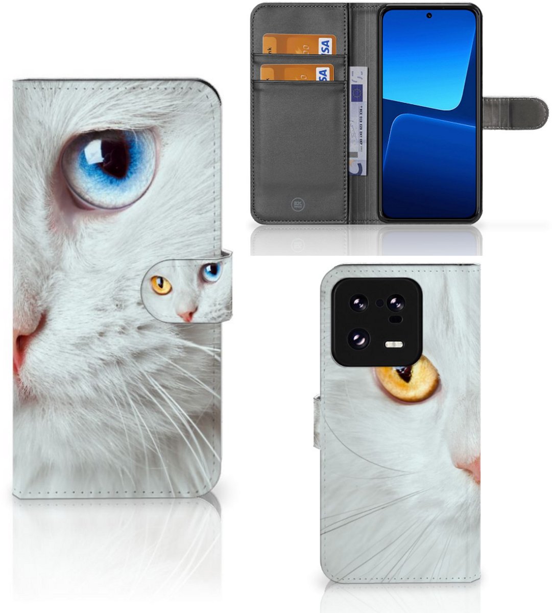 Xiaomi 13 Pro Telefoonhoesje met Pasjes Witte Kat