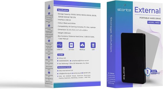 Externe Harde Schijf 250 GB HDD USB 3.0 - Draagbare Gegevensback-up Opslag voor Laptop, PC en Gameconsole — afbeelding 4