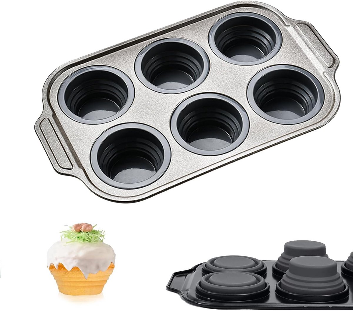 Siliconen Muffinvorm voor 6 Muffins met Antiaanbaklaag en Stevig Metalen Frame