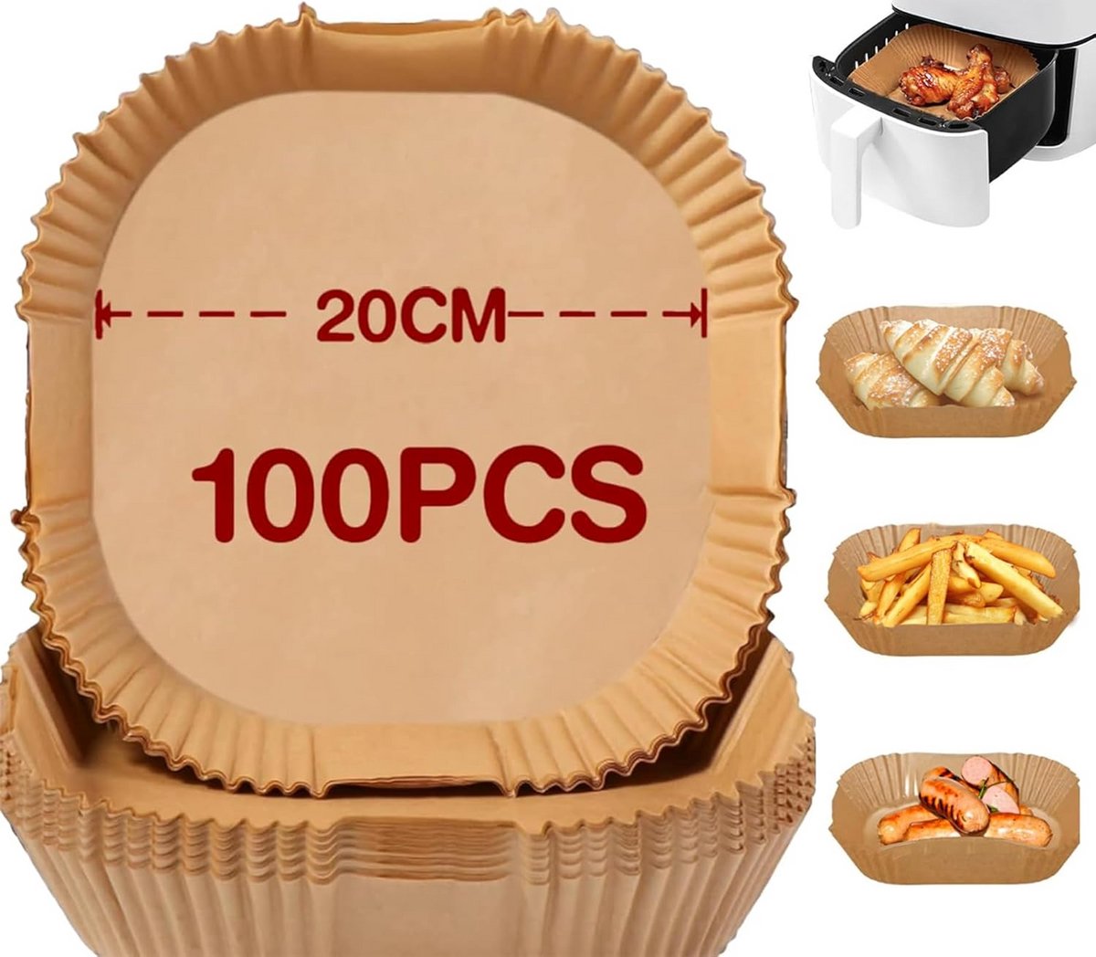 Bakpapier voor Airfryer - 100 Stuks, Voedselveilig, Waterdicht en Oliebestendig