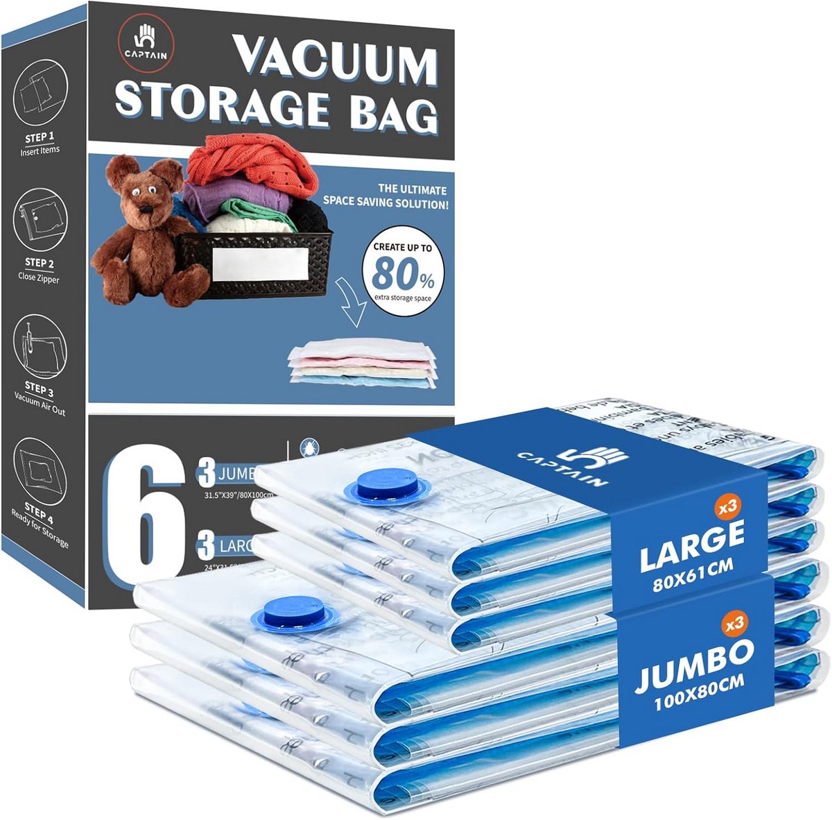 Vacuümzakken voor Kleding en Beddengoed - 6 Stuks in 3XL en 3L