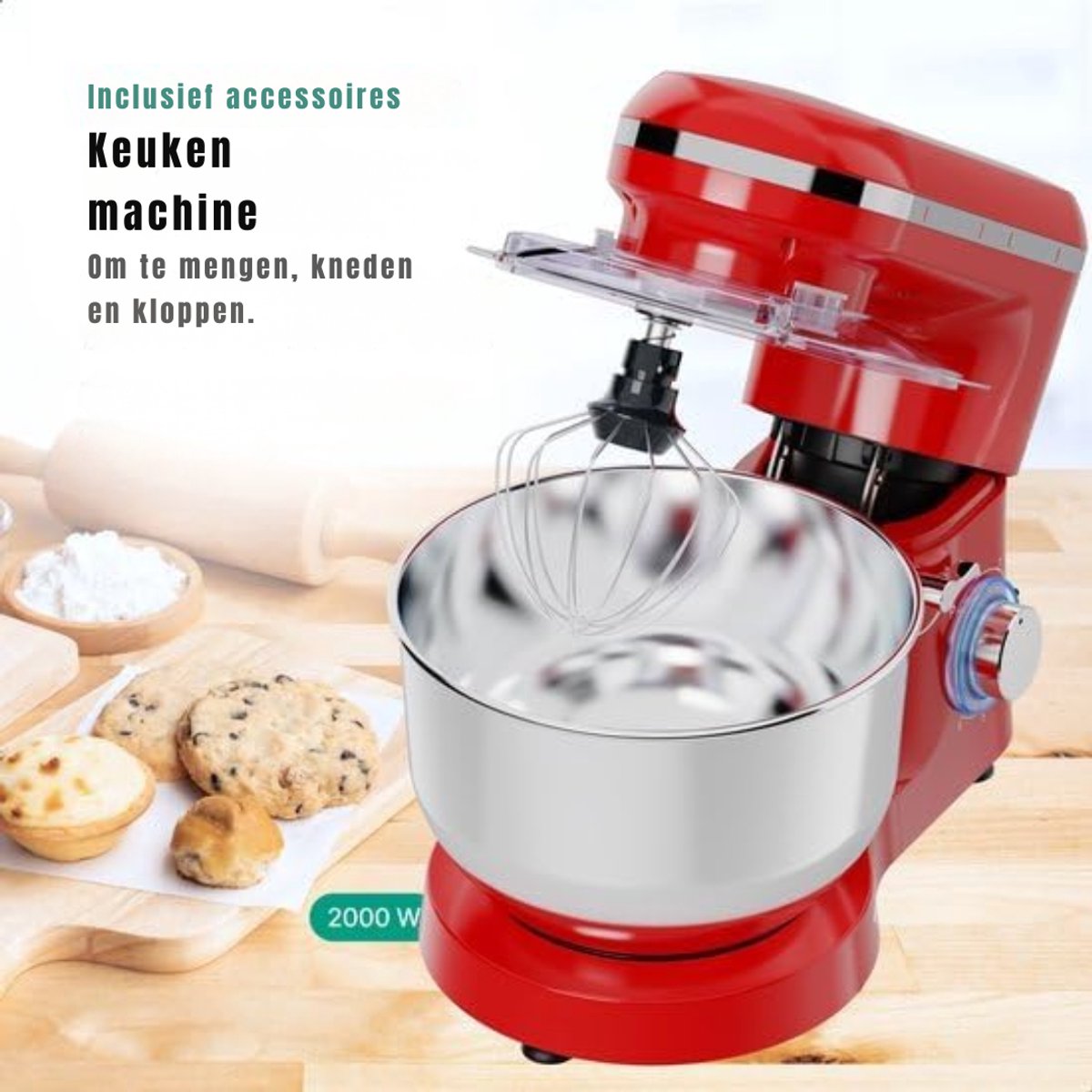 DYNA® Mixer met mengkom - Mixer - Mixer met mengkom keukenmachine - Rood - 39x 24x 31cm; 6.3 kg