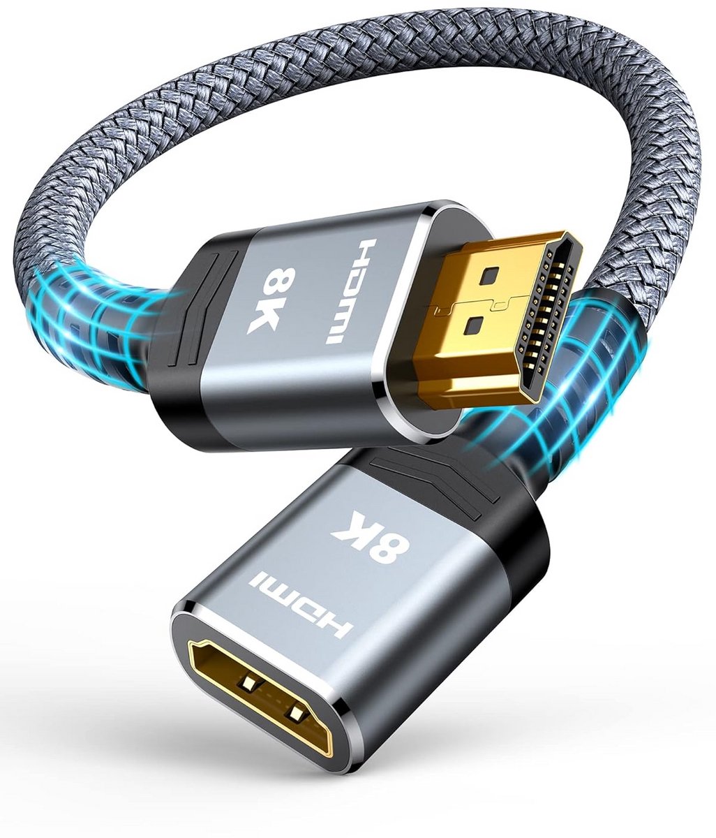 HDMI-verlengkabel 8K 4K 2.1 - Ultra High Speed, Mannelijk naar Vrouwelijk, Perfect voor PS5 en TV-Sticks