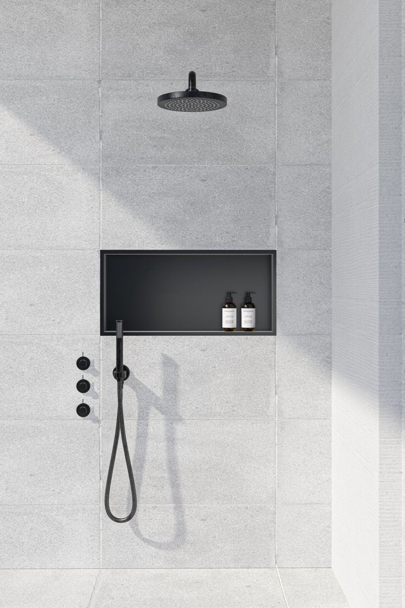 H&F Inbouwnis 30x60x7 cm – Mat Zwart – Douchenis – Badkamer Wandnis