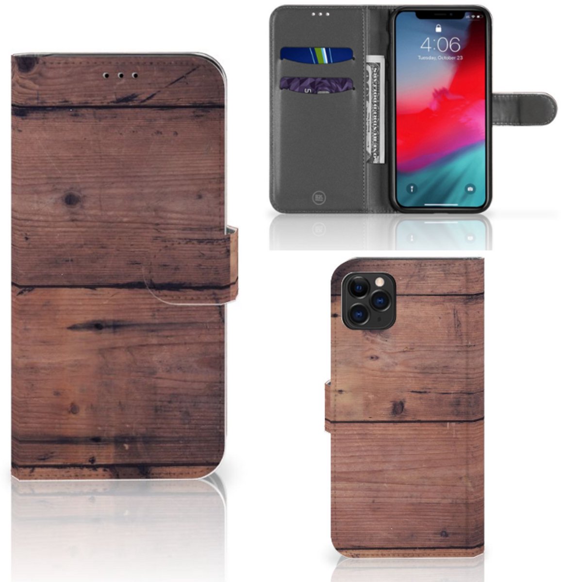 Apple iPhone 11 Pro Max Book Style Case Old Wood