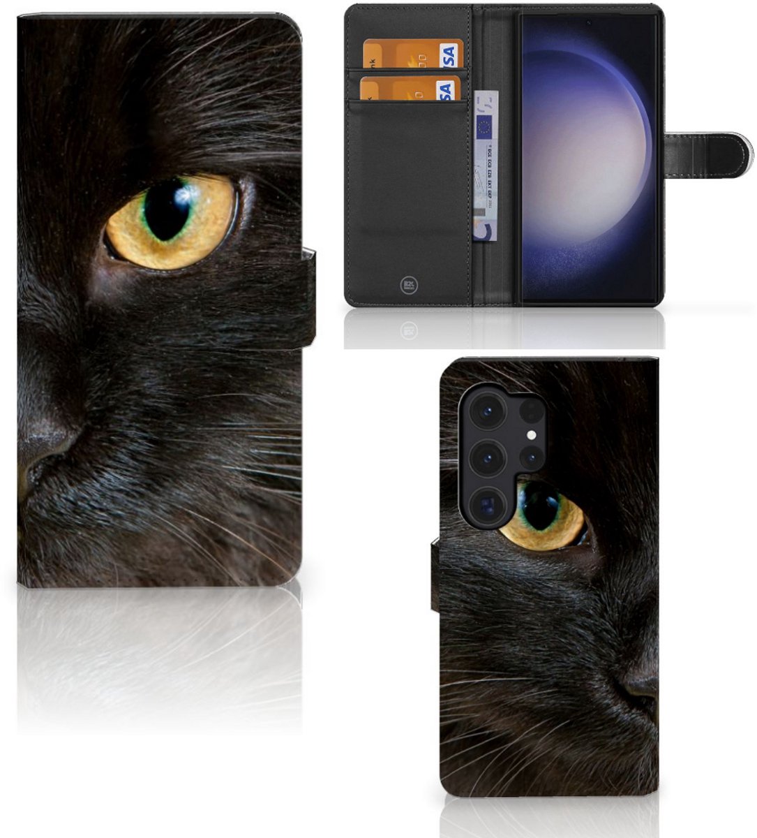 Samsung Galaxy S24 Ultra Telefoonhoesje met Pasjes Zwarte Kat