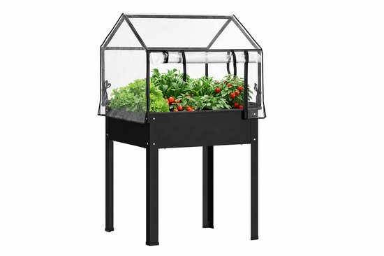 House of Balance Mini Kweekkas - Broeikas - Kweek kast - Tuinkas - Balkon Tuin Binnen - Zwart - 60×60×120 cm - Staal - Verhoogd