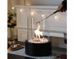 Ronde Bio-Ethanol Tafelhaard – Draagbare Sfeerhaard voor Binnen & Buiten – Glazen Vlammenlamp –…