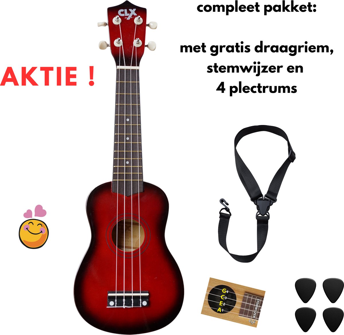 CLX Redburst Ukelele Pakket – incl. gratis accessoires