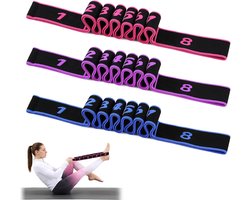 3 Stuks - Yoga weerstandsband - Weerstandsbanden Set - Oefenbanden - Weerstandsband met 8 ringen - Sport Stretch Band - Resistance Band - Fitness Elastiek - voor sport, arm, rug en schoudertrainingstouwen - voor yoga, pilates, stretchen