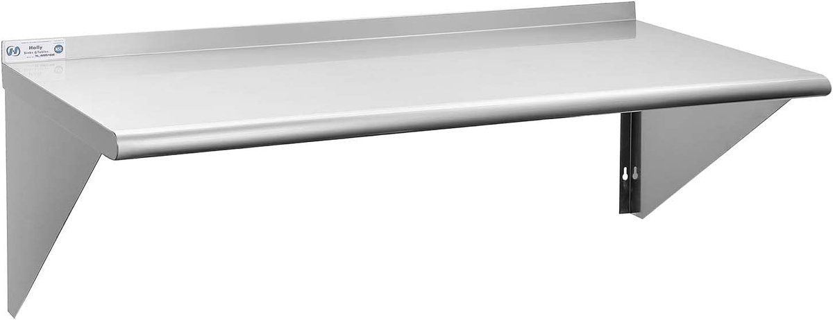 Roestvrijstalen Plank 18 x 48 inch voor Wandmontage - Commerciële Kwaliteit