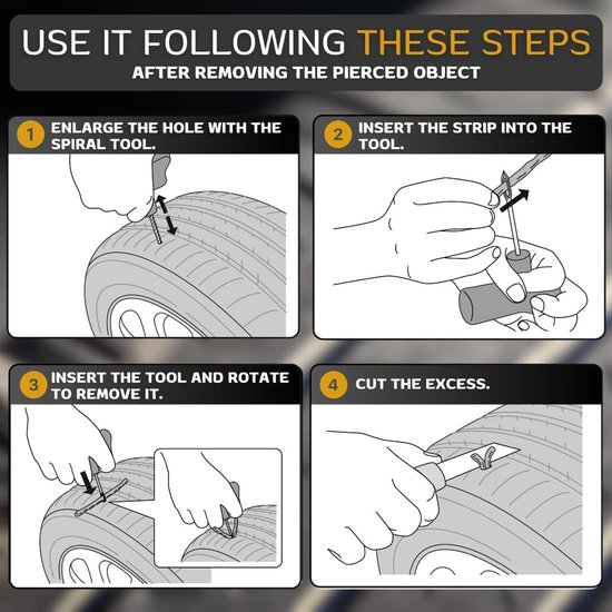 Bandenreparatieset voor Auto - Complete Reparatieset met Afdichtmiddel, T-Greepgereedschap, Cutter en Ventielen - Snelle Reparatie in 15 Minuten van Merkloos — afbeelding 5