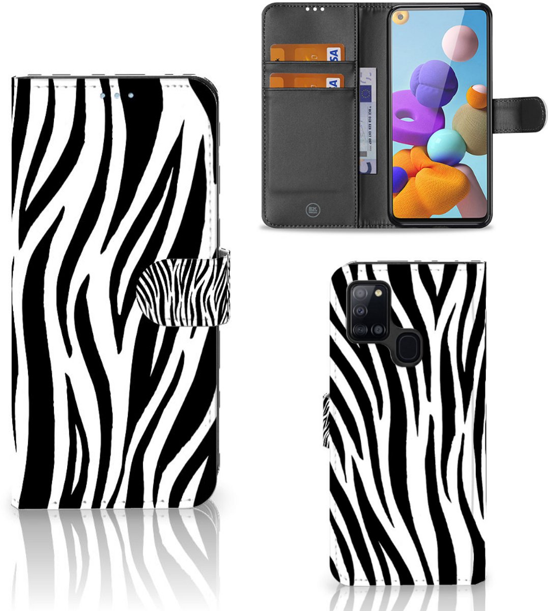 Samsung Galaxy A21s Telefoonhoesje met Pasjes Zebra