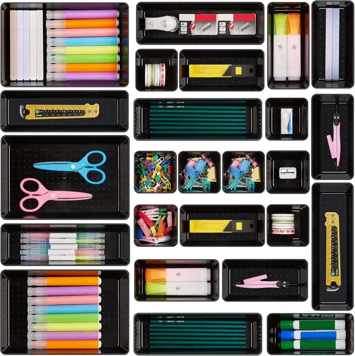 Set van 25 kunststof lade organizers - zwart