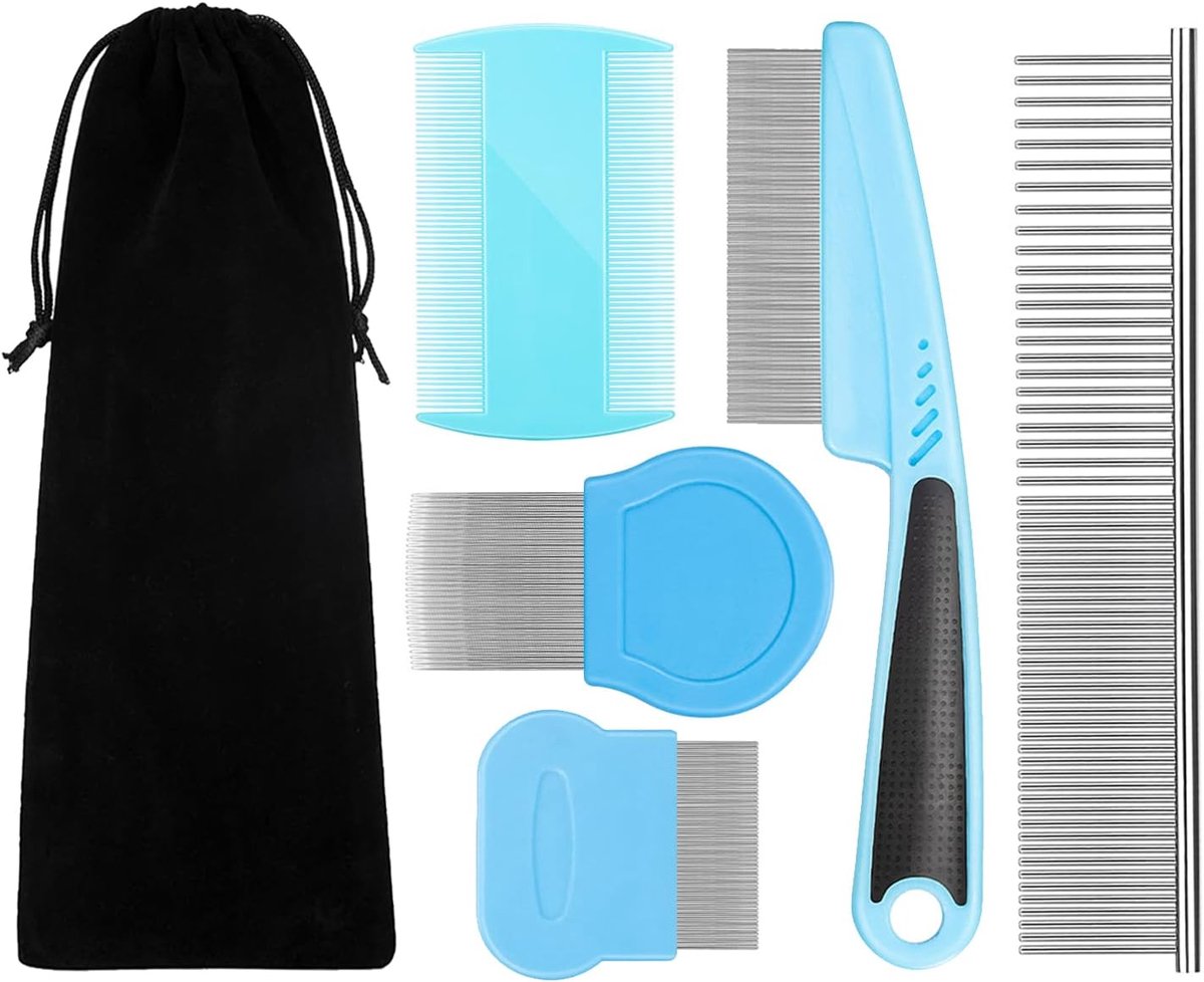 Vlooienkam Set voor Honden en Katten - 5 Stuks Duurzame Huisdier Grooming Kammetjes