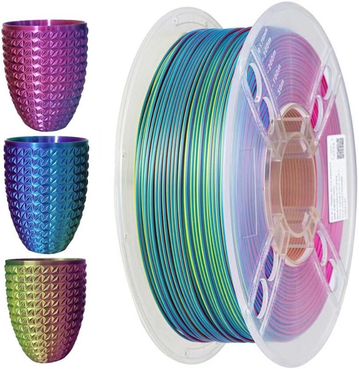 Triple Colour 3D Printer Filament 1.75mm - Glanzend PLA Filament in Blauw, Geel en Paars