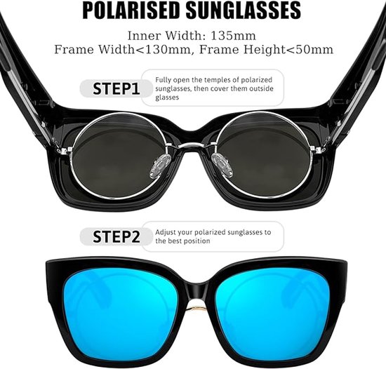 Oversized zonnebrillen - zonnebril heren - zonnebril - Gepolariseerde zonnebrillen - Stapelbare brillen op sterkte - PC - Blauw van Merkloos — afbeelding 3