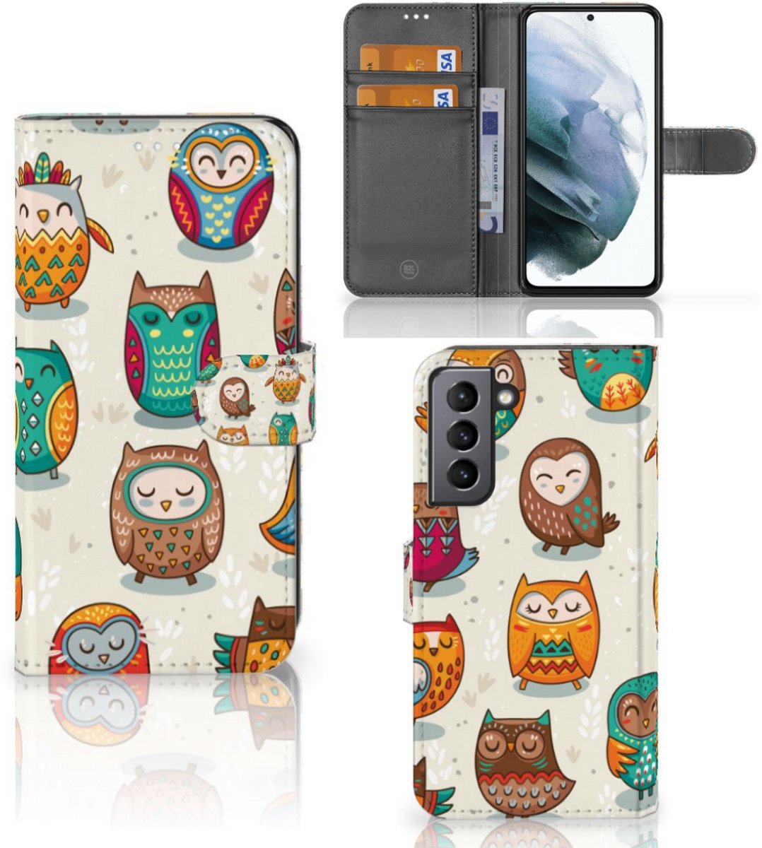 Samsung Galaxy S21 FE Telefoonhoesje met Pasjes Vrolijke Uilen