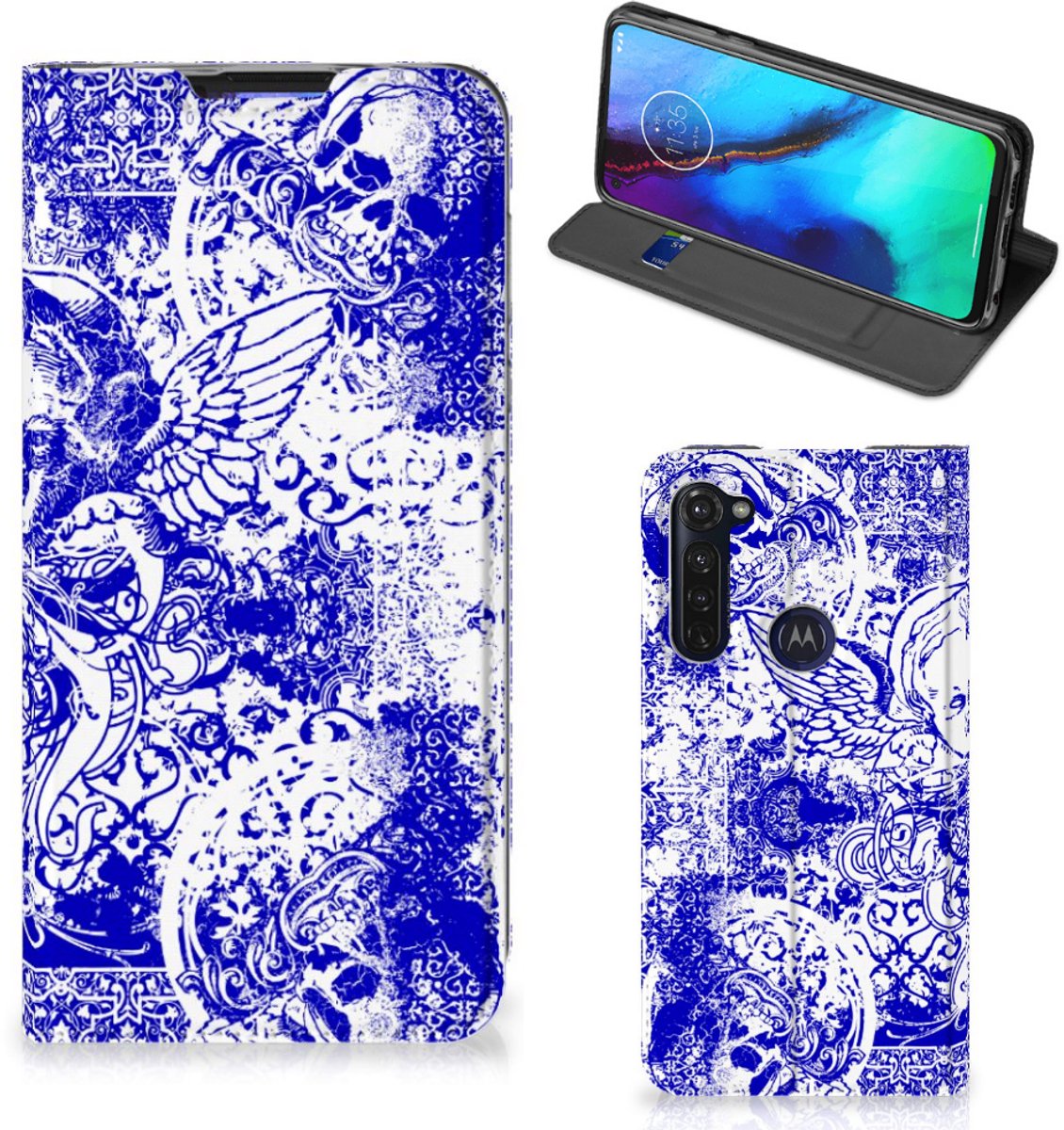 Mobiel BookCase Motorola Moto G Pro Angel Skull Blauw