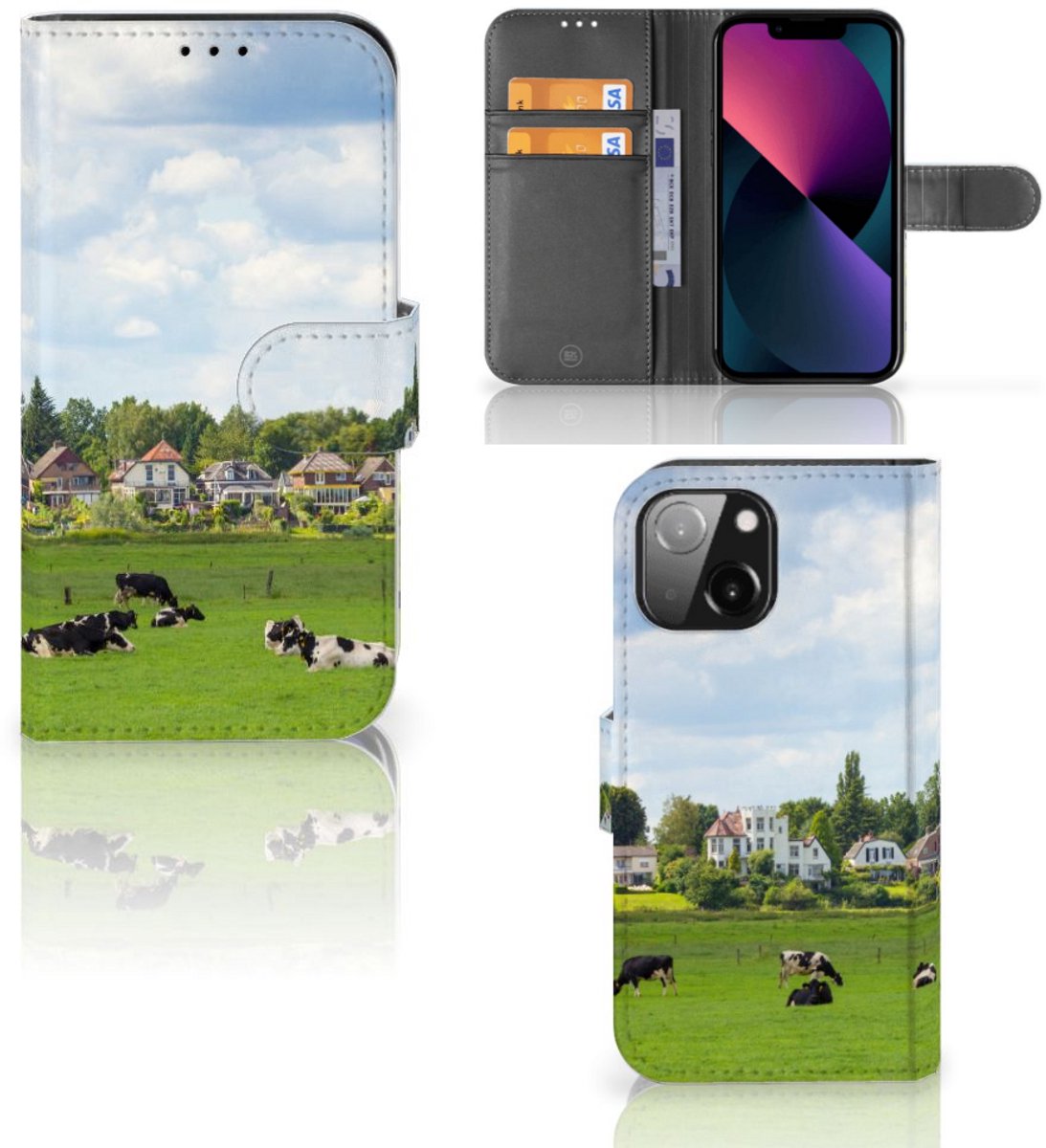 iPhone 13 Mini Telefoonhoesje met Pasjes Koeien