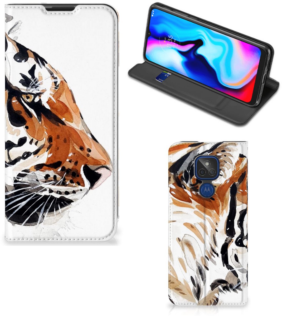 Bookcase Motorola Moto G9 Play Watercolor Tiger