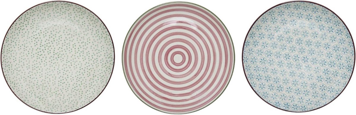 Keramische Bord Set van 3 in Blauw, Groen en Roze