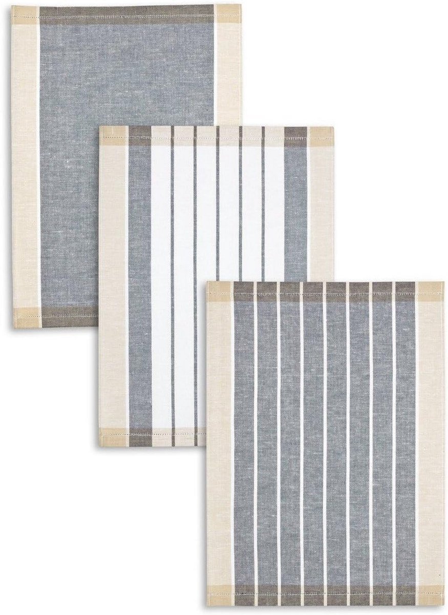 3-pack Jacquard Theedoeken - Halflinnen, Antraciet, Zwart, Beige - 50x70cm