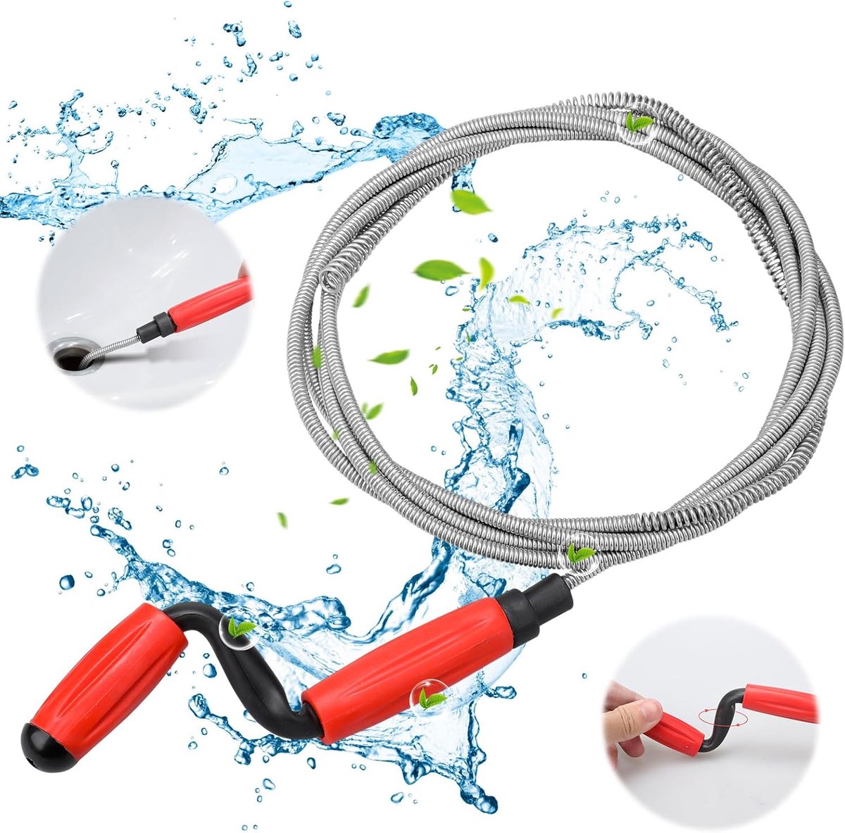 Afvoerontstopper Fret - Ontstopper Zwengel - Verstopping Verhelpen - Milieuvriendelijk Alternatief - 3 Meter Lengte - Rood Zilver