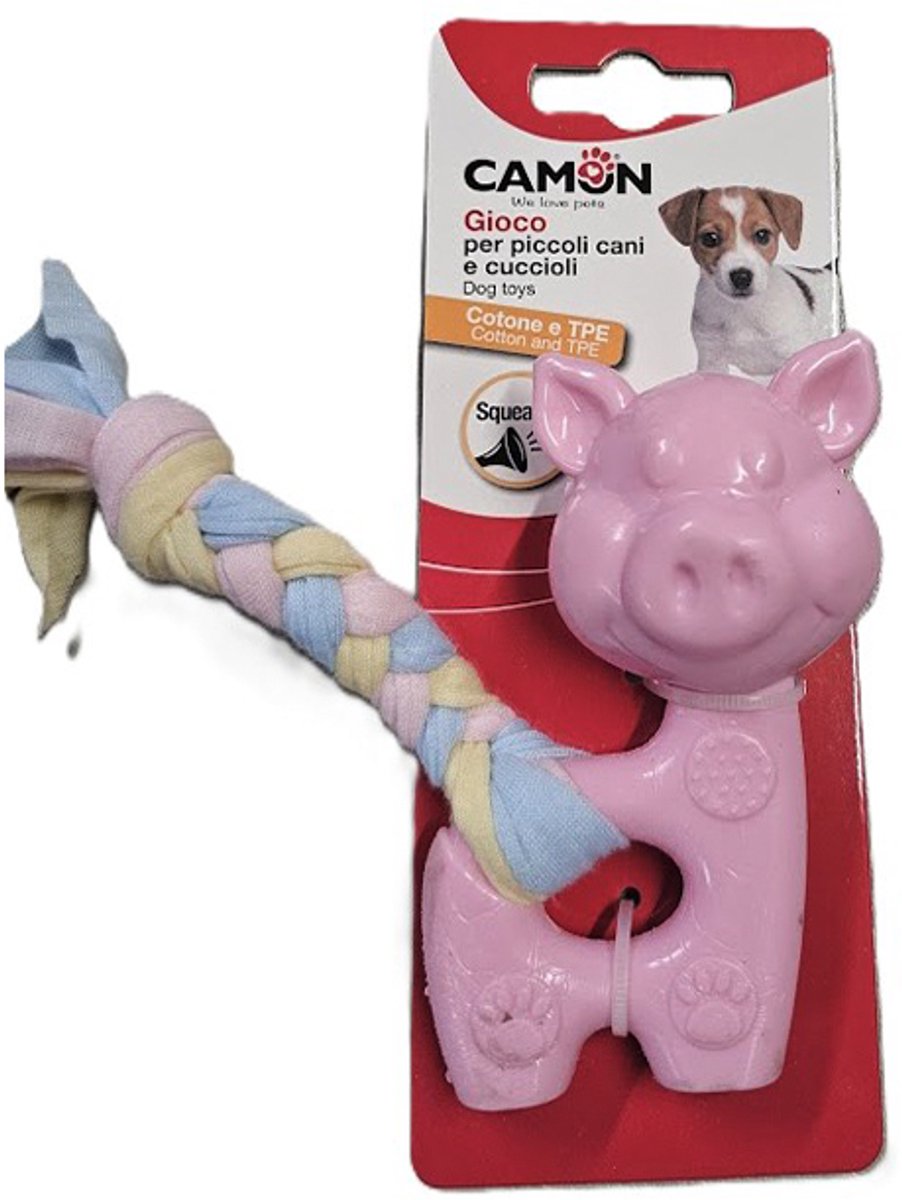camon - puppy toy - puppy speeltje - TPR en katoen - diertje met pieper , drijvend - tandverzorgend - voldoet aan de behoefte van uw pups kauw/bijtdrang