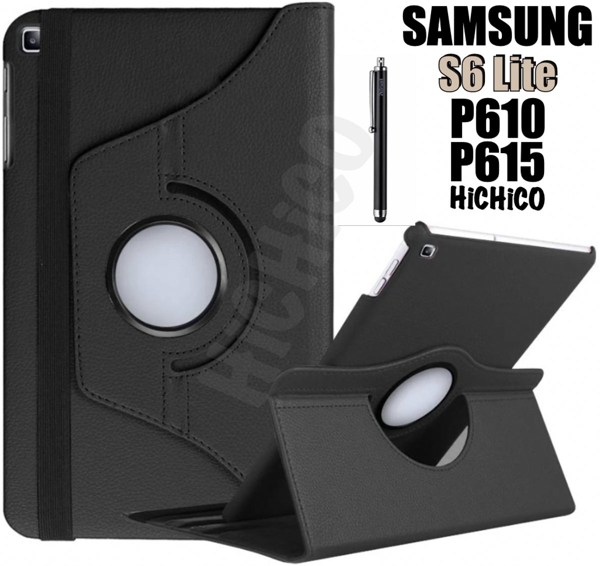 Samsung Galaxy Tab S6 Lite 10.4” (SM-P610 / SM-P615), HiCHiCO Tablet Hoes met Stylus Pen, draaistand Cover Tablet hoesje, Magnetische Stand Case Leather Flip Cover Tablet Case smart Cover Zwart