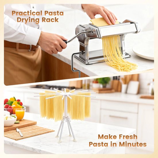 Sensova Handmatige Pastamaker van RVS - Noedelmachine met 9 Dikte-instellingen - Pasta Roller & Snijder voor Spaghetti, Lasagne, Wonton en Verse Deegvellen - Pastamachine van Merkloos — afbeelding 2