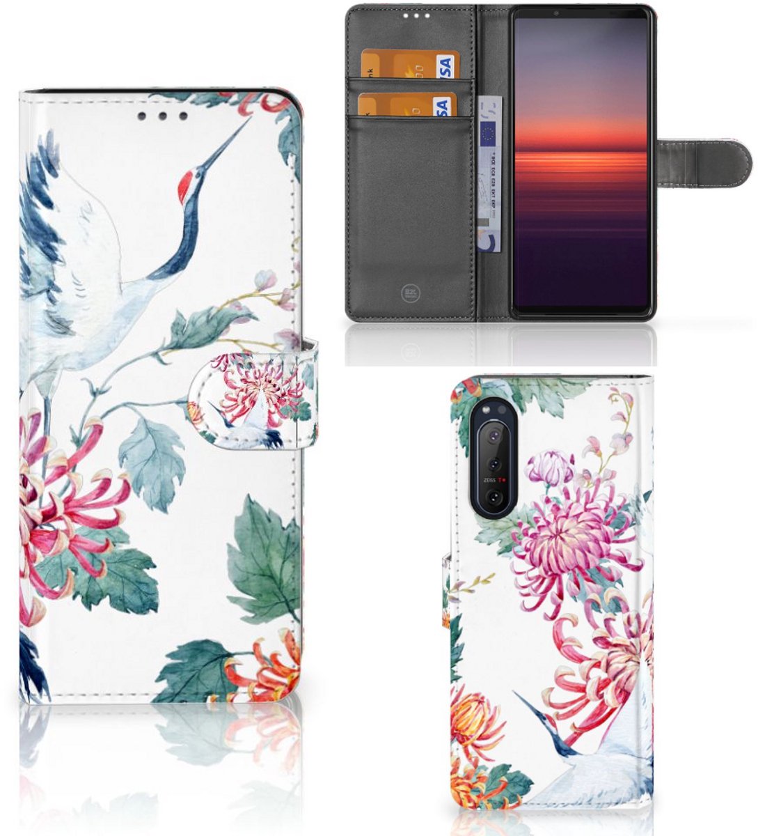 Sony Xperia 5II Telefoonhoesje met Pasjes Bird Flowers