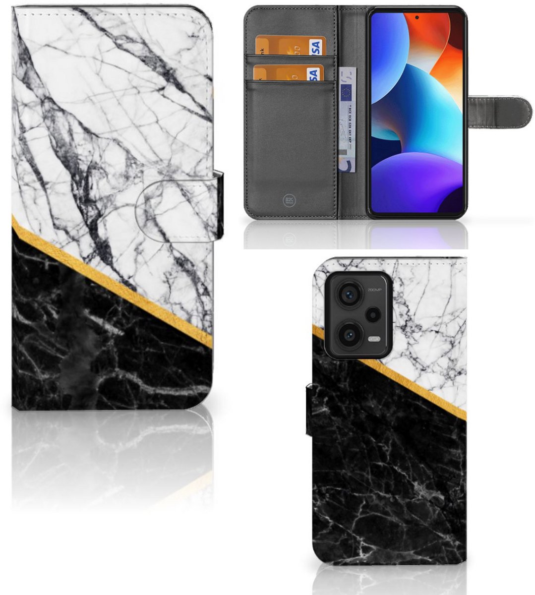 Xiaomi Redmi Note 12 Pro Plus Bookcase Marmer Wit Zwart - Origineel Cadeau Man